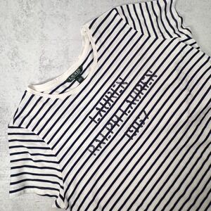 Lauren Ralph Lauren 1967 Logo Stencil Graphic Striped T Shirt Top Stripe Large